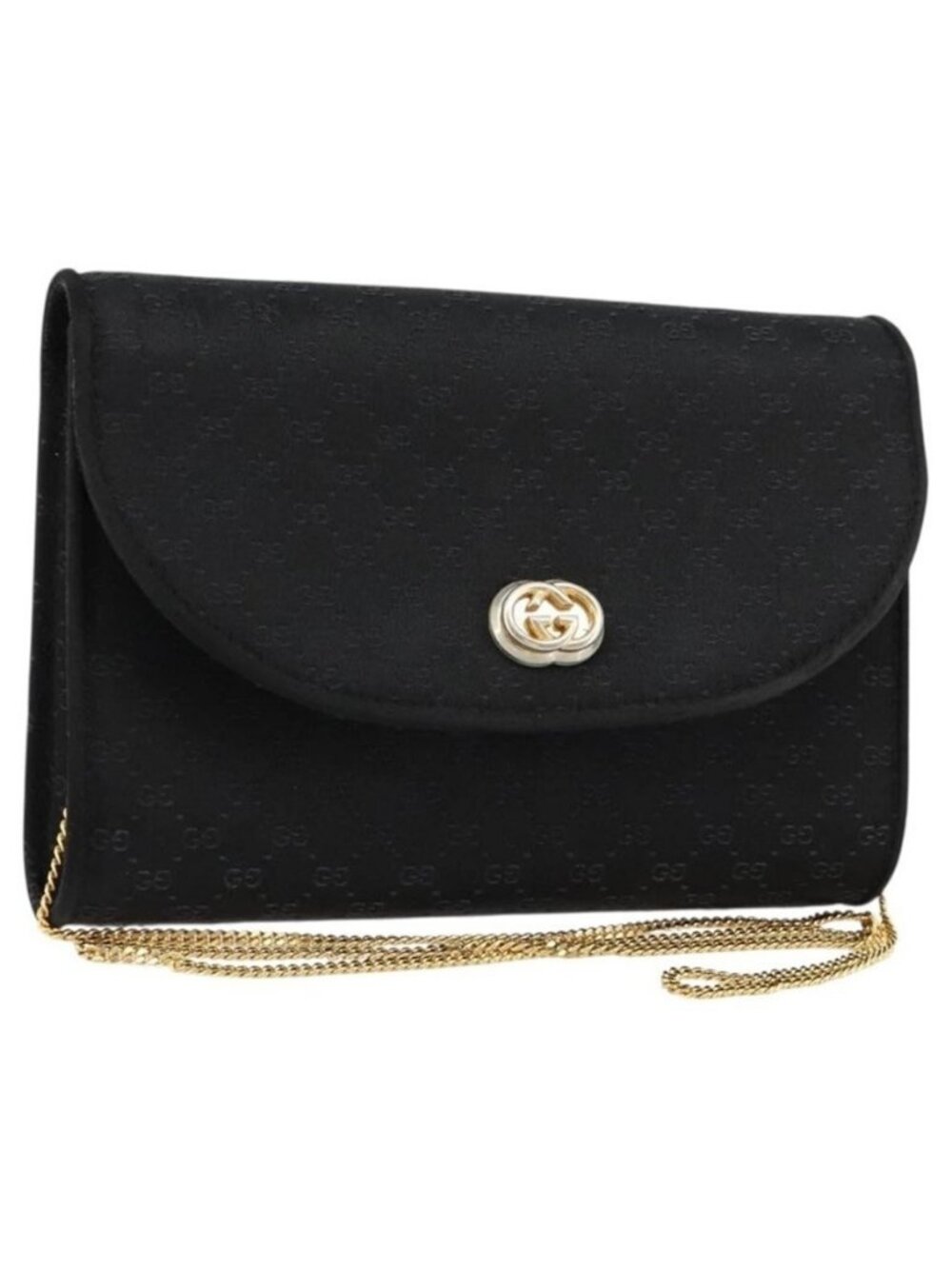 Authentic GUCCI Micro GG Canvas Chain Shoulder Bag Black Gold